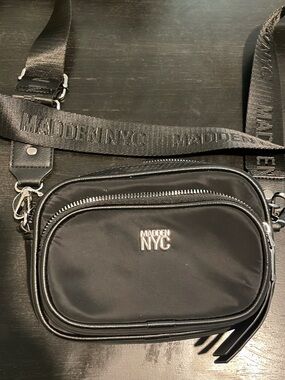 Steve Madden Black Nylon Crossbody Belt Bag with Branded Strap